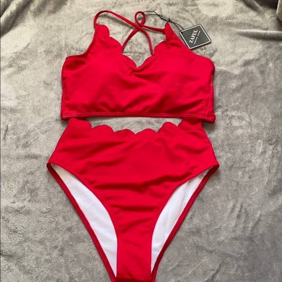 Zaful Other - 🎉5 for $35 🎊Red Scalloped NWT ZAFUL high waist bikini